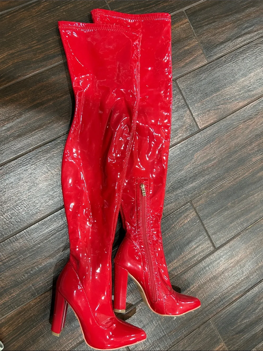 Red Patent Over-the-Knee High Heel Boots